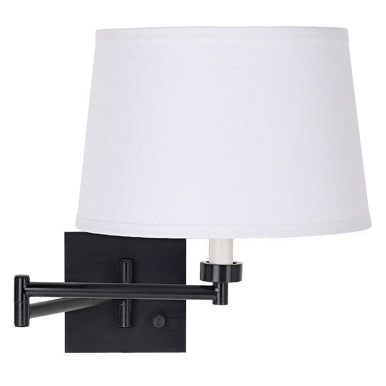 Image 1 Franklin Iron Works Espresso and White Linen Plug-In Swing Arm Wall Lamp