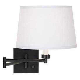 Image3 of Franklin Iron Works Espresso and White Linen Plug-Ine Swing Arm Wall Lamp more views