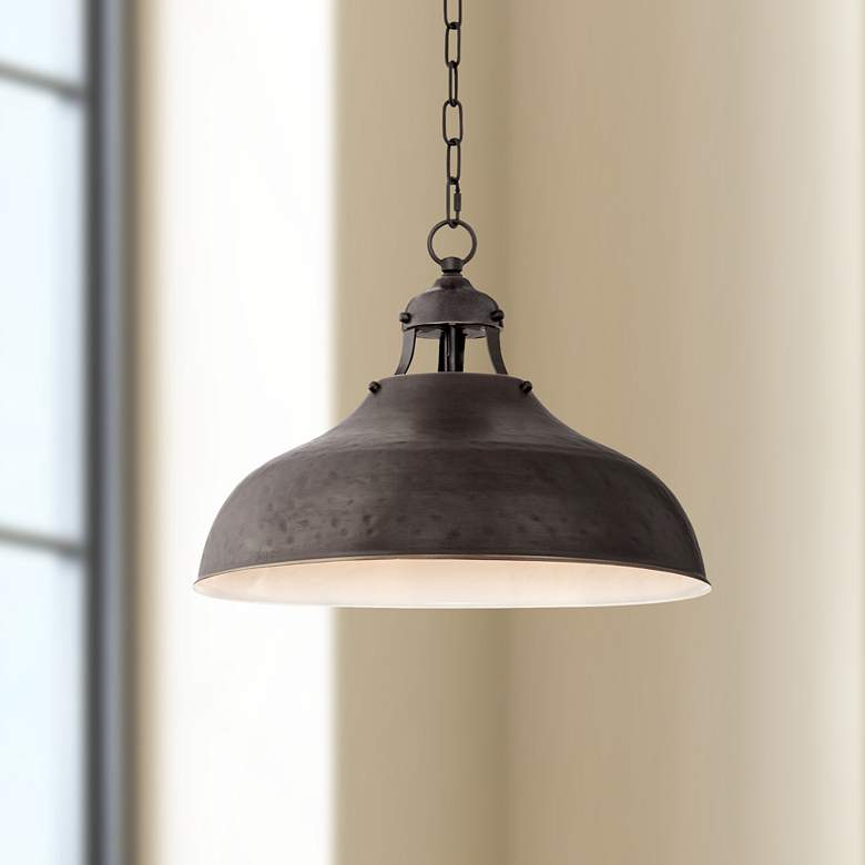 Image 2 Franklin Iron Works Essex 16 inch Dyed Bronze Metal Rustic Pendant Light
