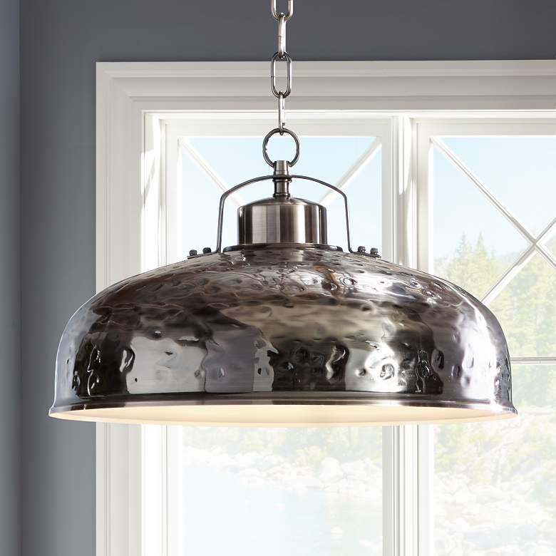 Image 2 Franklin Iron Works Essex 18 inch Wide Nickel Metal Dome Pendant Light