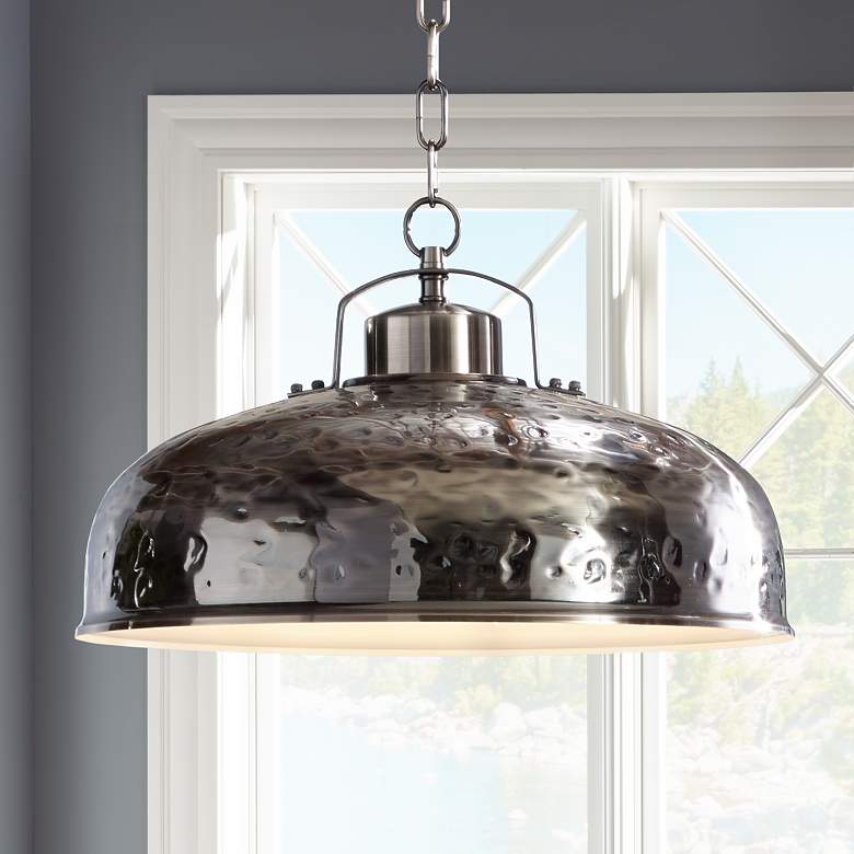 Image 1 Franklin Iron Works Essex 18" Wide Nickel Metal Dome Pendant Light