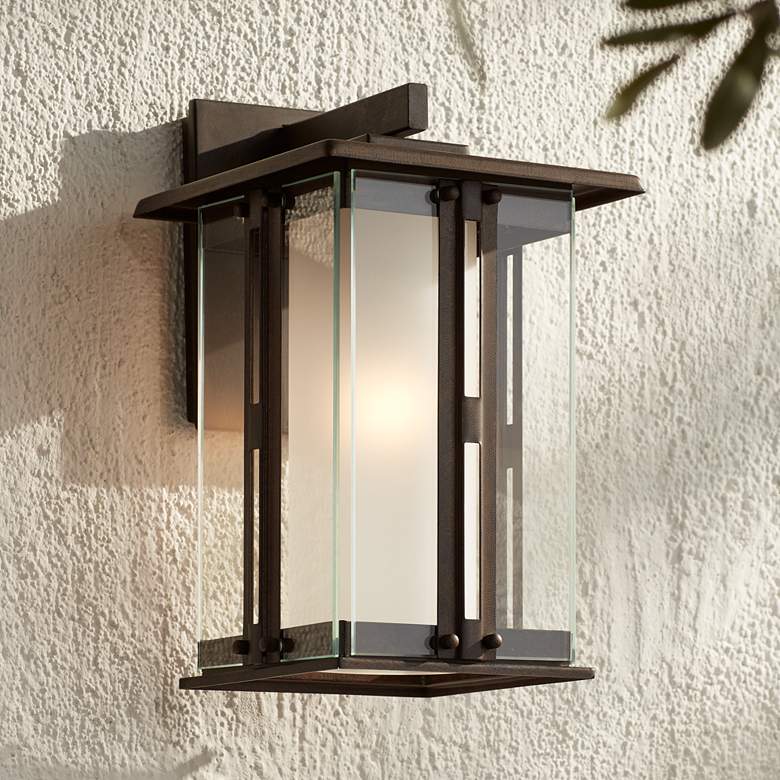 Image 1 Franklin Iron Works Fallbrook 13" Glass and Bronze Outdoor Wall Light