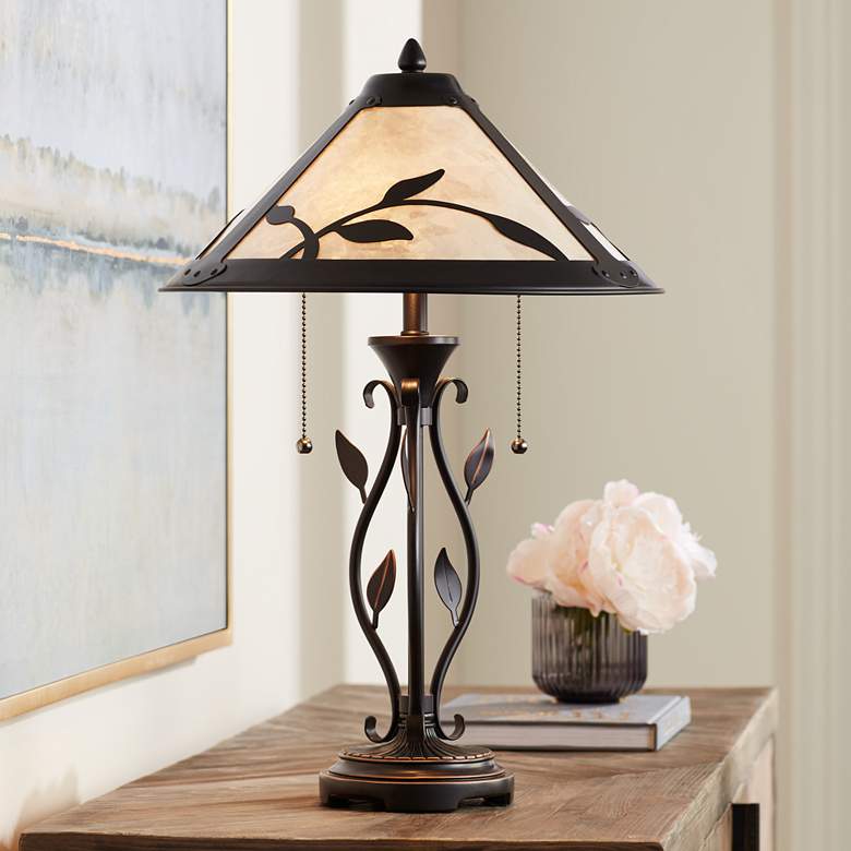 Image 1 Franklin Iron Works Feuille 23 3/4 inch Leaf Vine Mica Shade Table Lamp