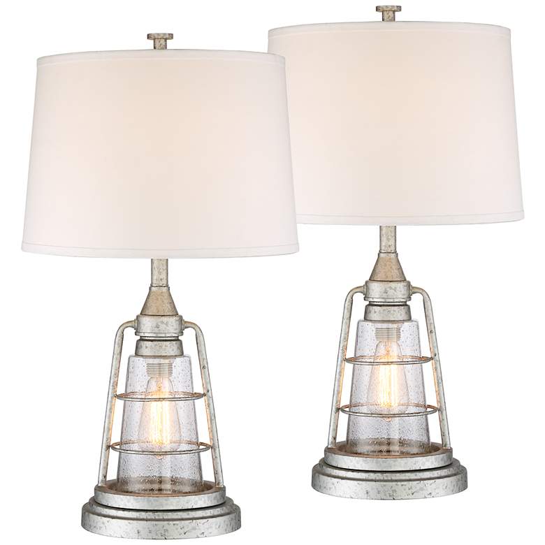 Image 2 Franklin Iron Works Fisher Metal Night Light Table Lamps Set of 2