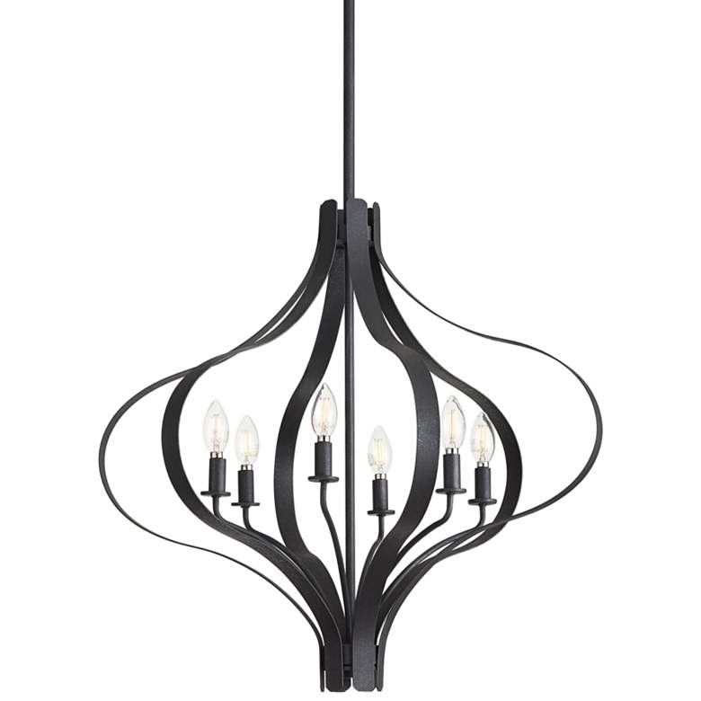 Image 2 Franklin Iron Works Fleur 27" Textured Black 6-Light Pendant Light