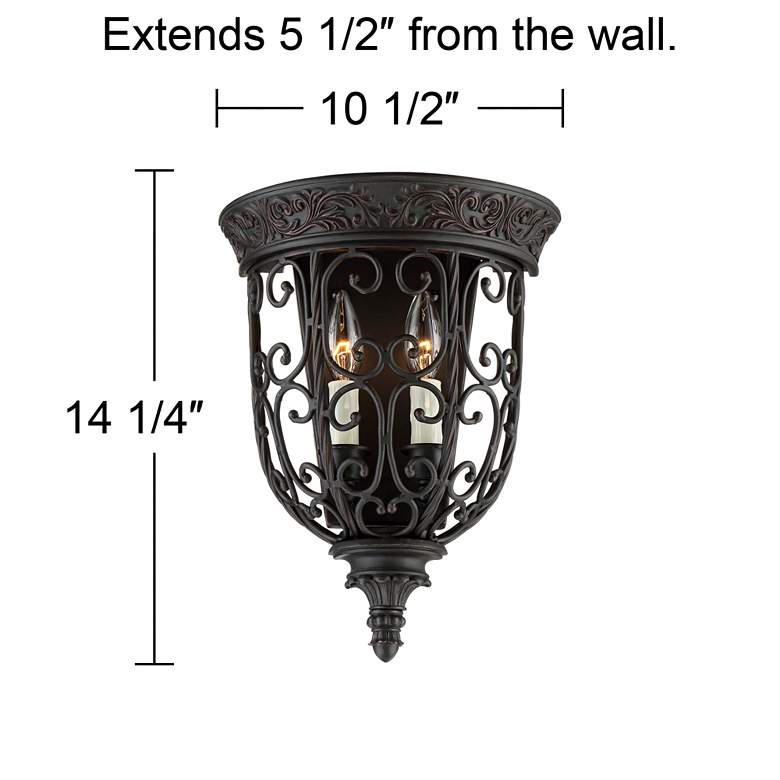 Image 6 Franklin Iron Works French Scroll 14 1/4 inch Rubbed Bronze Wall Sconce more views