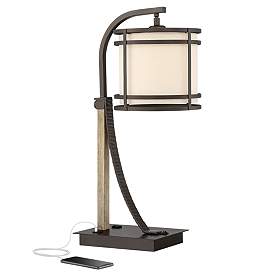 Image2 of Franklin Iron Works Gentry 25" Bronze Mission Outlet and USB Desk Lamp