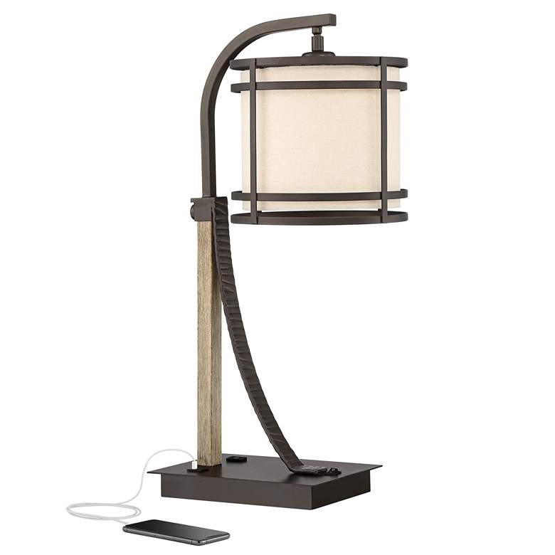 Image 2 Franklin Iron Works Gentry 25 inch Bronze Mission Outlet and USB Desk Lamp