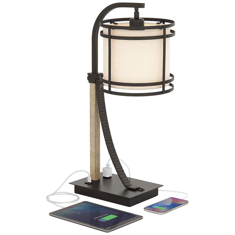 Image 3 Franklin Iron Works Gentry 25 inch Bronze Mission Outlet and USB Desk Lamp more views