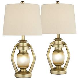 Image2 of Franklin Iron Works Gold Miner Night Light Lantern Table Lamps Set of 2