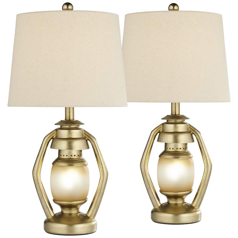 Image 2 Franklin Iron Works Gold Miner Night Light Lantern Table Lamps Set of 2