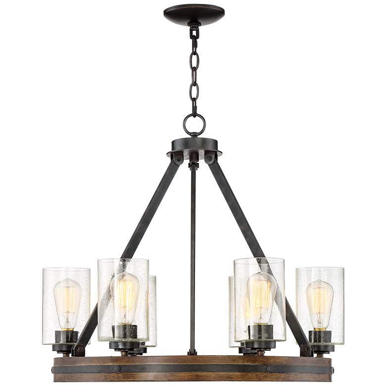 Image 3 Franklin Iron Works Gorham 25" Wide 6-Light Wagon Wheel Chandelier