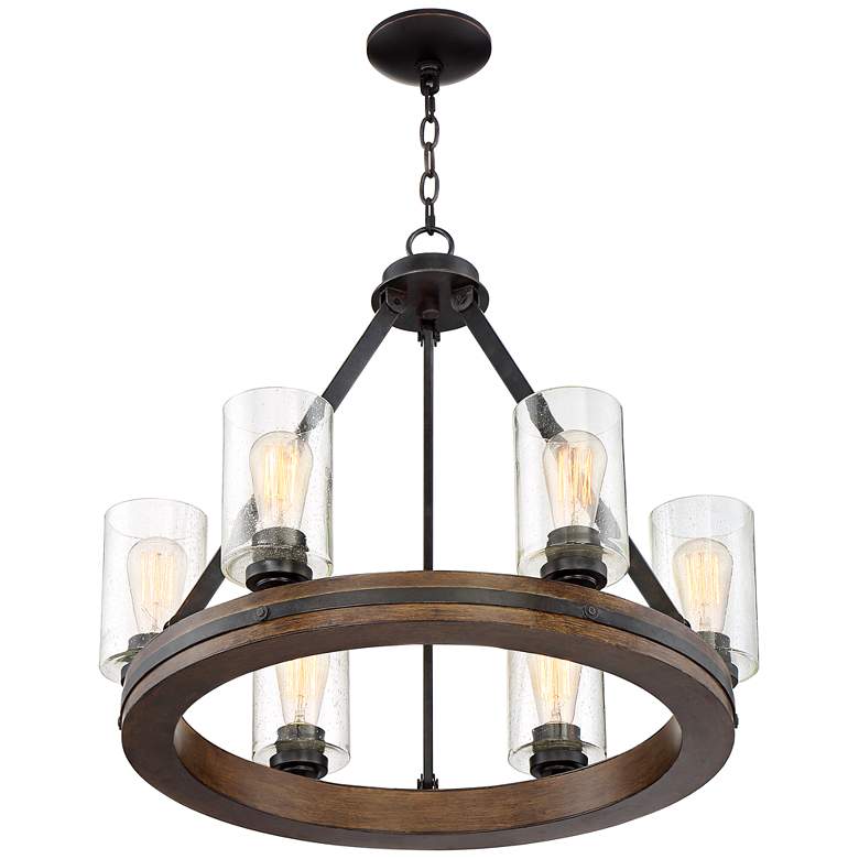 Image 5 Franklin Iron Works Gorham 25" Wide 6-Light Wagon Wheel Chandelier more views