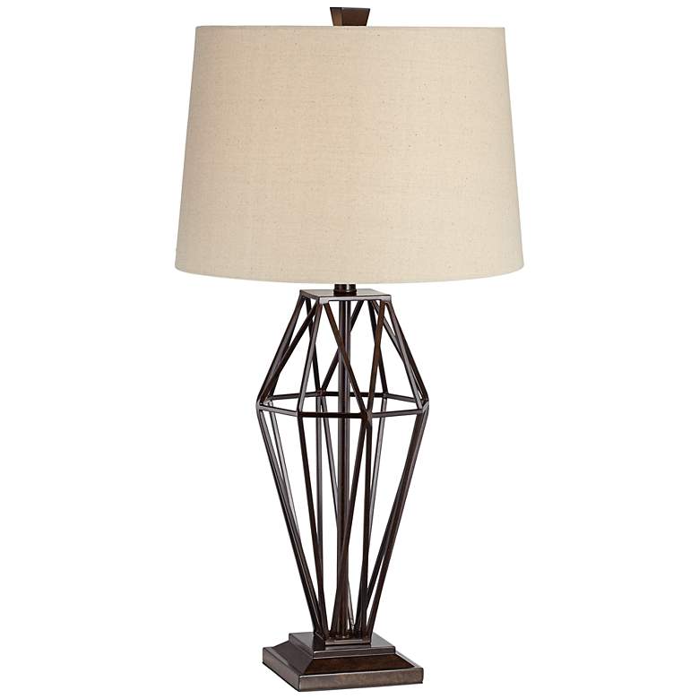 Image 1 Franklin Iron Works Grid Openwork Bronze Table Lamp