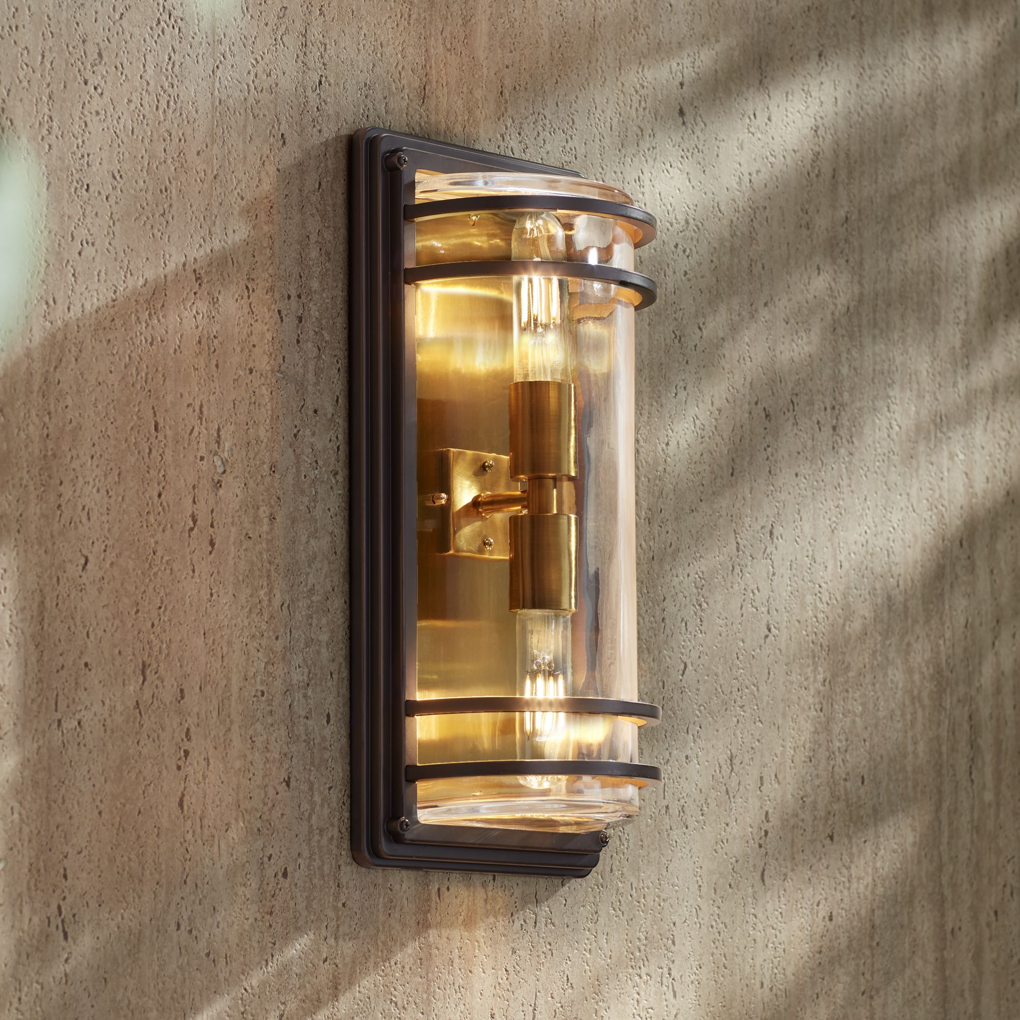 Franklin Iron Works Habitat 16" Bronze and Brass Outdoor Wall Light