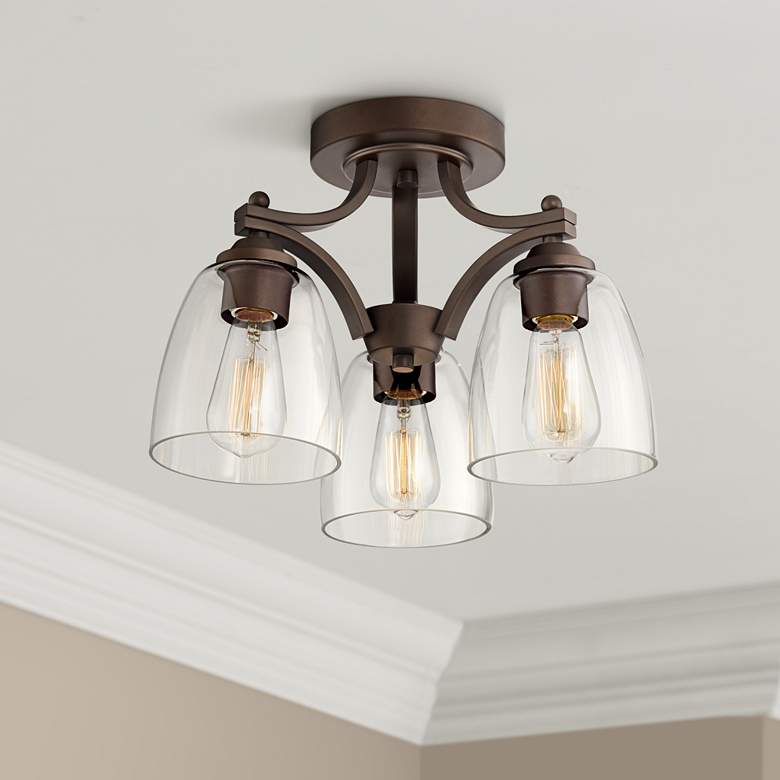 Image 1 Franklin Iron Works Hadler Bronze 3-Light Ceiling Light