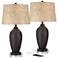 Franklin Iron Works Hammered Bronze USB Table Lamps with Acrylic Risers