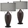Franklin Iron Works Hammered Lamps with Gray Faux Silk Shades Set of 2