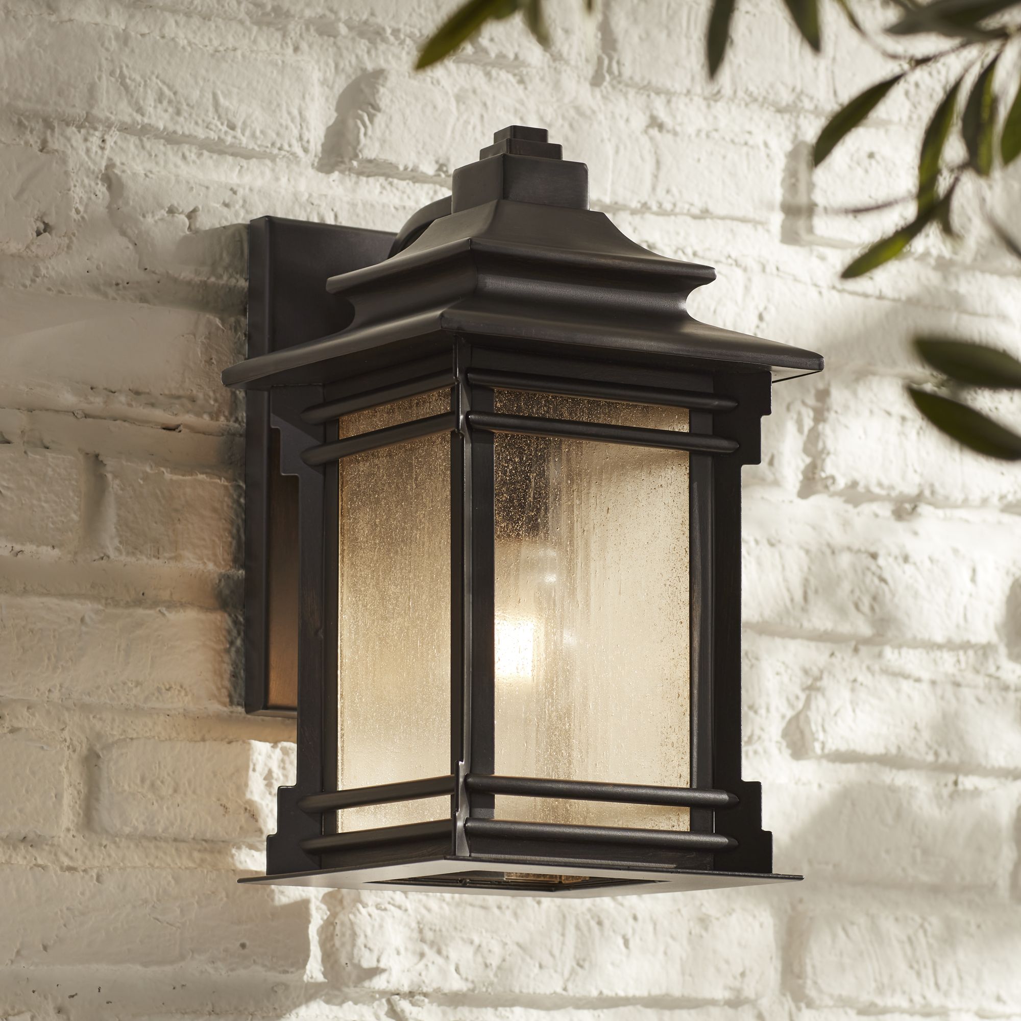 Franklin Iron Works Hickory Point 12" Walnut Bronze Outdoor Wall Light in scene