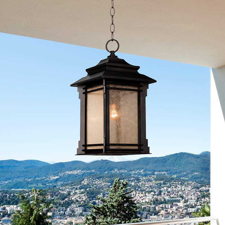 Image 2 Franklin Iron Works Hickory Point 19 1/4" Bronze Outdoor Hanging Light