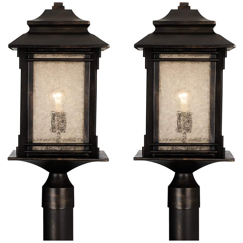Image 1 Franklin Iron Works Hickory Point 21 1/2 inch Outdoor Post Lights Set of 2