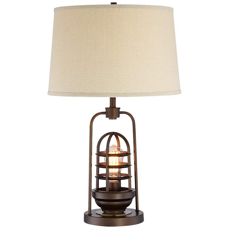 Image 2 Franklin Iron Works Hobie Bronze Night Light Table Lamp with Dimmer