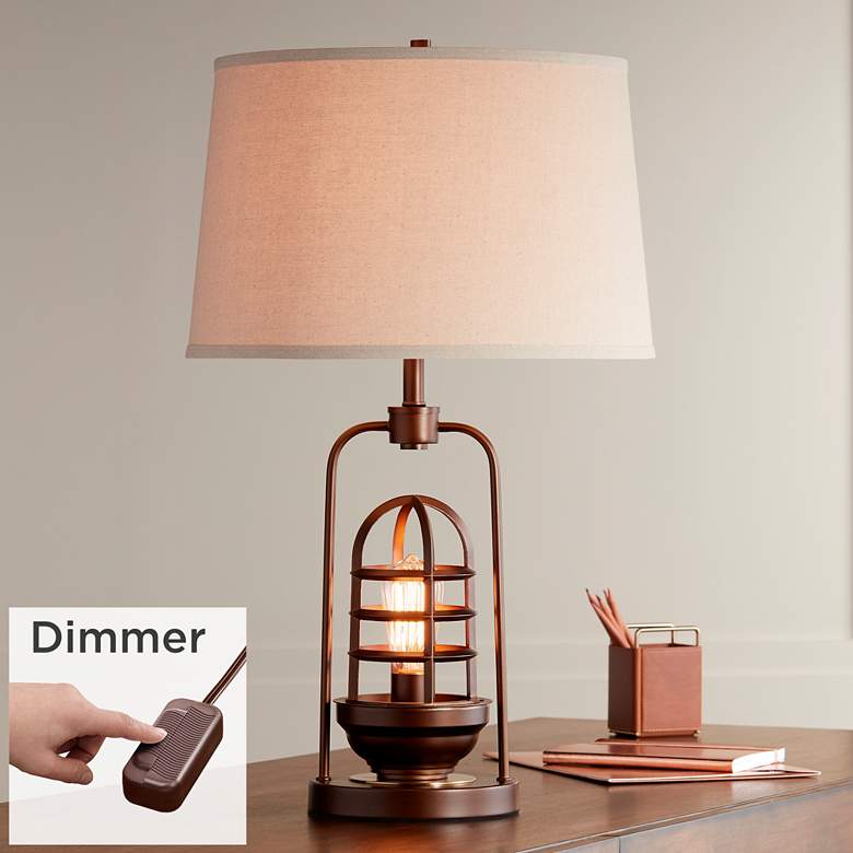 Image 1 Franklin Iron Works Hobie Bronze Night Light Table Lamp with Dimmer
