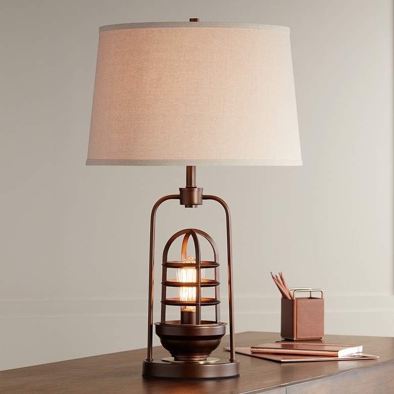 Image 1 Franklin Iron Works Hobie Bronze Rustic Industrial Night Light Table Lamp