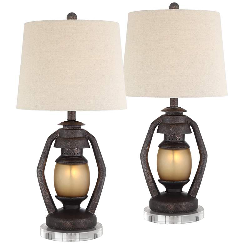 Image 1 Franklin Iron Works Horace Miner Night Light Lamps Set with Acrylic Risers