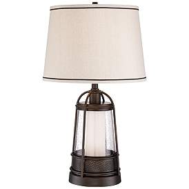Image2 of Franklin Iron Works Hugh Bronze Lantern Night Light Table Lamp with Dimmer