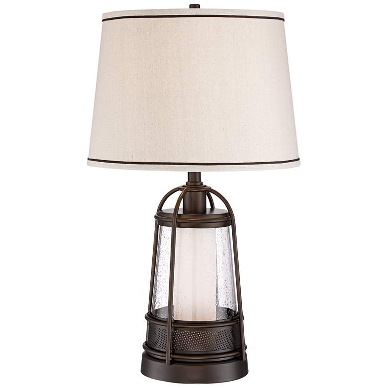 Image 3 Franklin Iron Works Hugh Bronze Lantern Night Light Table Lamp with Dimmer