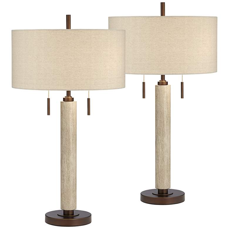 Image 3 Franklin Iron Works Hugo 28 1/2" Wood Column USB Lamps Set of 2