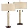 3_Franklin Iron Works Hugo 28 1/2" Wood Column USB Lamps Set of 2