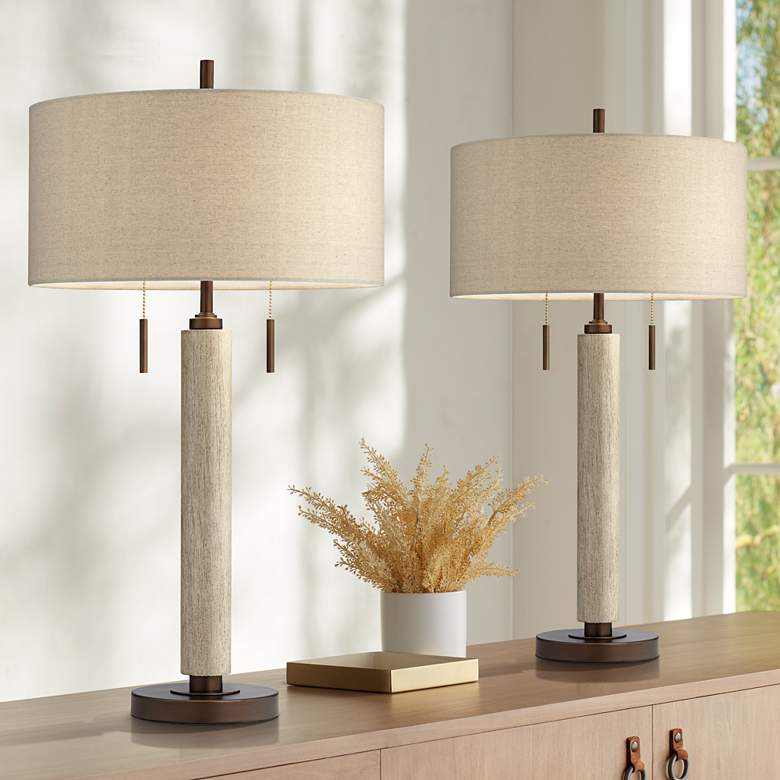 Image 2 Franklin Iron Works Hugo 28 1/2" Wood Column USB Lamps Set of 2