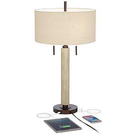 Image4 of Franklin Iron Works Hugo Rustic Modern Wood Pull Chain USB Table Lamp more views