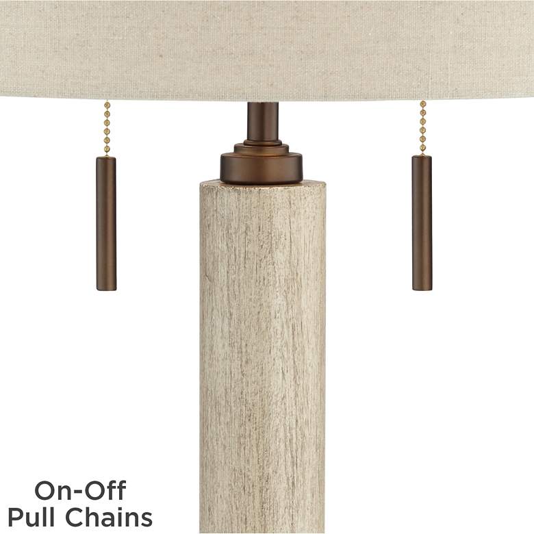 Image 4 Franklin Iron Works Hugo Wood Column USB Table Lamp with Black Round Riser more views