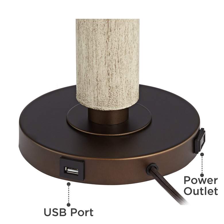 Image 7 Franklin Iron Works Hugo Wood Column USB Table Lamp with Black Round Riser more views