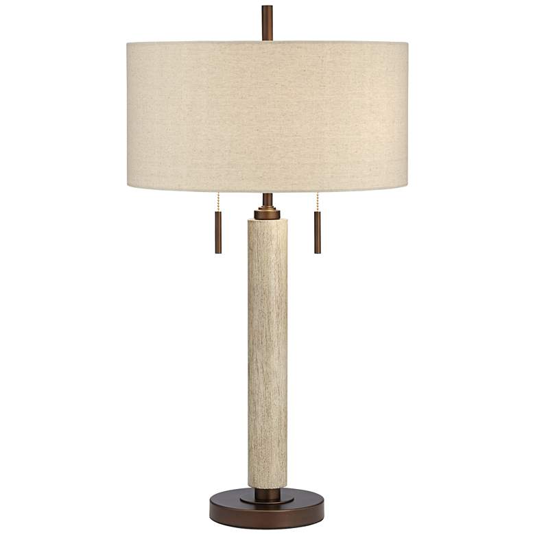 Image 2 Franklin Iron Works Hugo Wood Column USB Table Lamp with Dimmer