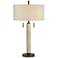 Franklin Iron Works Hugo Wood Column USB Table Lamp with Dimmer