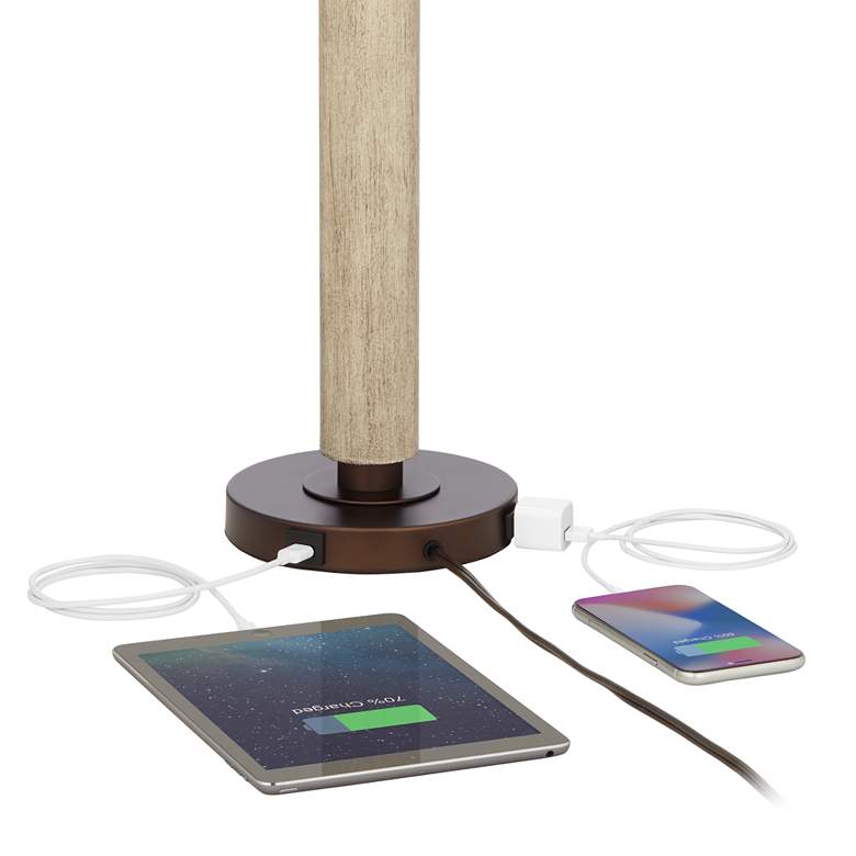 Image 5 Franklin Iron Works Hugo Wood Column USB Table Lamp with Dimmer more views