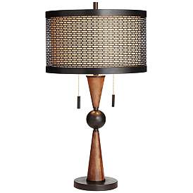 Image3 of Franklin Iron Works Hunter 29 3/4" Bronze and Cherry Wood Table Lamp