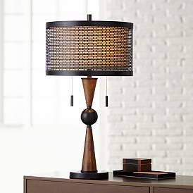 Image2 of Franklin Iron Works Hunter 29 3/4" Bronze and Cherry Wood Table Lamp