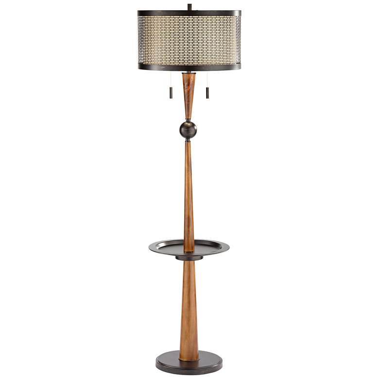 Image 2 Franklin Iron Works Hunter 64 3/4 inch Tray Table and USB Floor Lamp