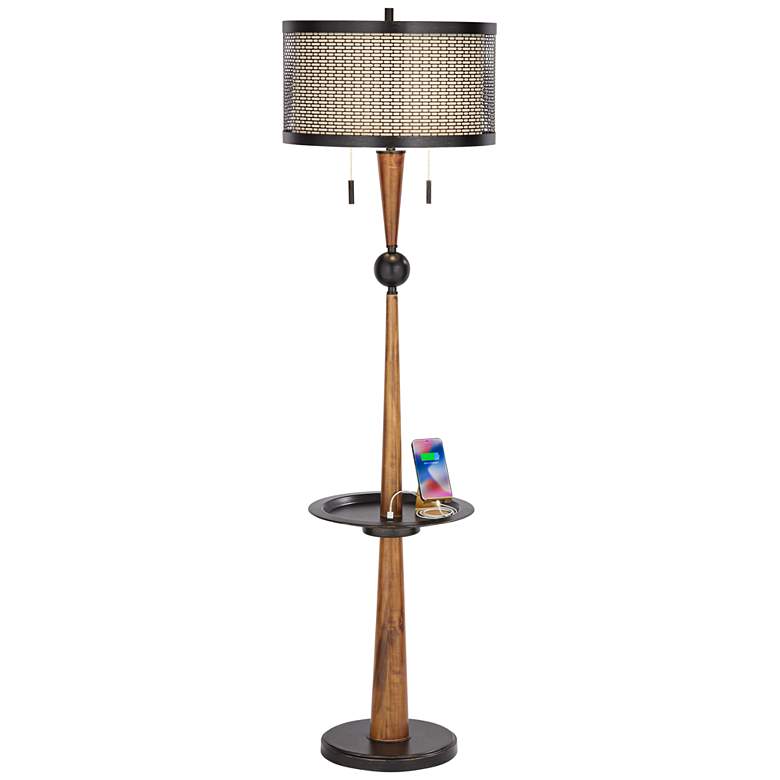 Image 3 Franklin Iron Works Hunter 64 3/4 inch Tray Table and USB Floor Lamp more views