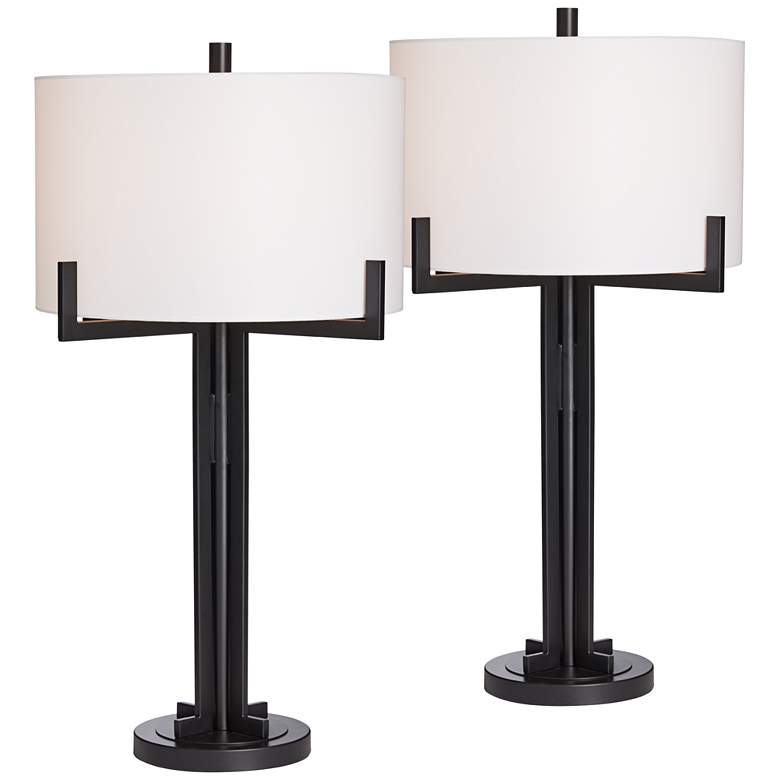 Image 2 Franklin Iron Works Idira Black Industrial Modern Table Lamps Set of 2
