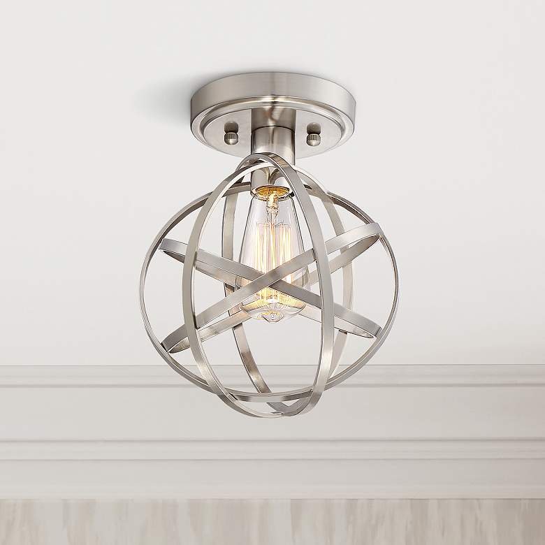 Image 1 Franklin Iron Works Industrial Atom 8" Nickel LED Ceiling Light