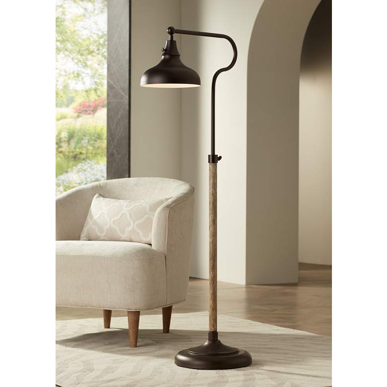 Image 1 Franklin Iron Works Industrial Bronze Adjustable Downbridge Floor Lamp