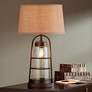Franklin Iron Works Industrial Lantern Night Light Table Lamp with Dimmer