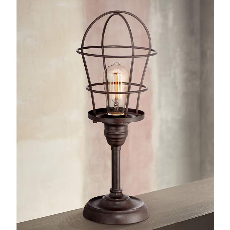 Image 1 Franklin Iron Works Industrial Wire Cage 17 1/4" Accent Lamp
