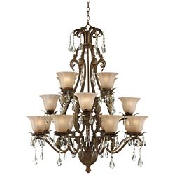 Franklin Iron Works Iron Leaf 39&quot; Roman Bronze and Crystal Chandelier
